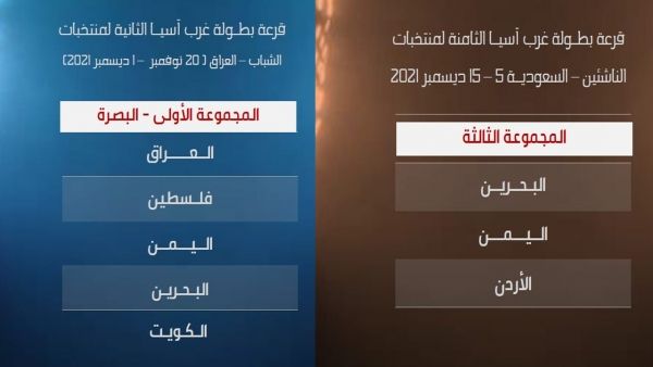 سحب قرعة بطولتي غرب آسيا للشباب والناشئين